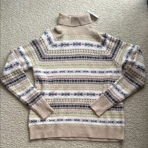 Beige Patterned Turtleneck Sweater
